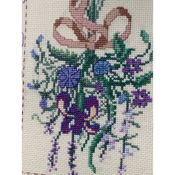 Framed Handmade Floral Needlework "Rosemary Flax Iris Lavender Borage Chicory" 1 - Picture 3 of 11